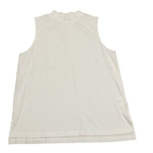 White + Warren Women's M Mock Neck Sleeveless Tank Top White Cotton Modal Chic